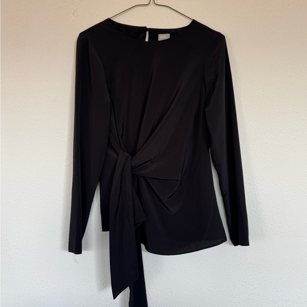 ASOS Black Long-Sleeve Twist Tie Blouse